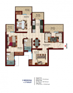 1270 sq.ft. 3bhk +2toilet