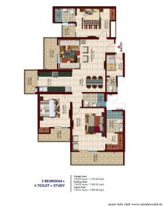 1897 sq.ft. 3bhk + study