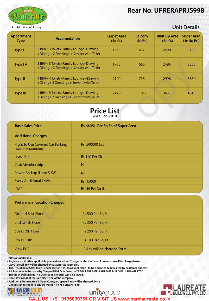 parx laureate Price List