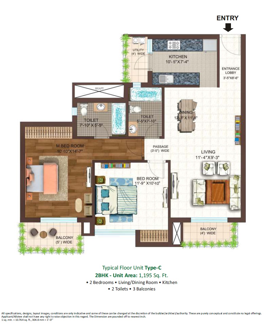 ace golfshire 2 bhk floor plan