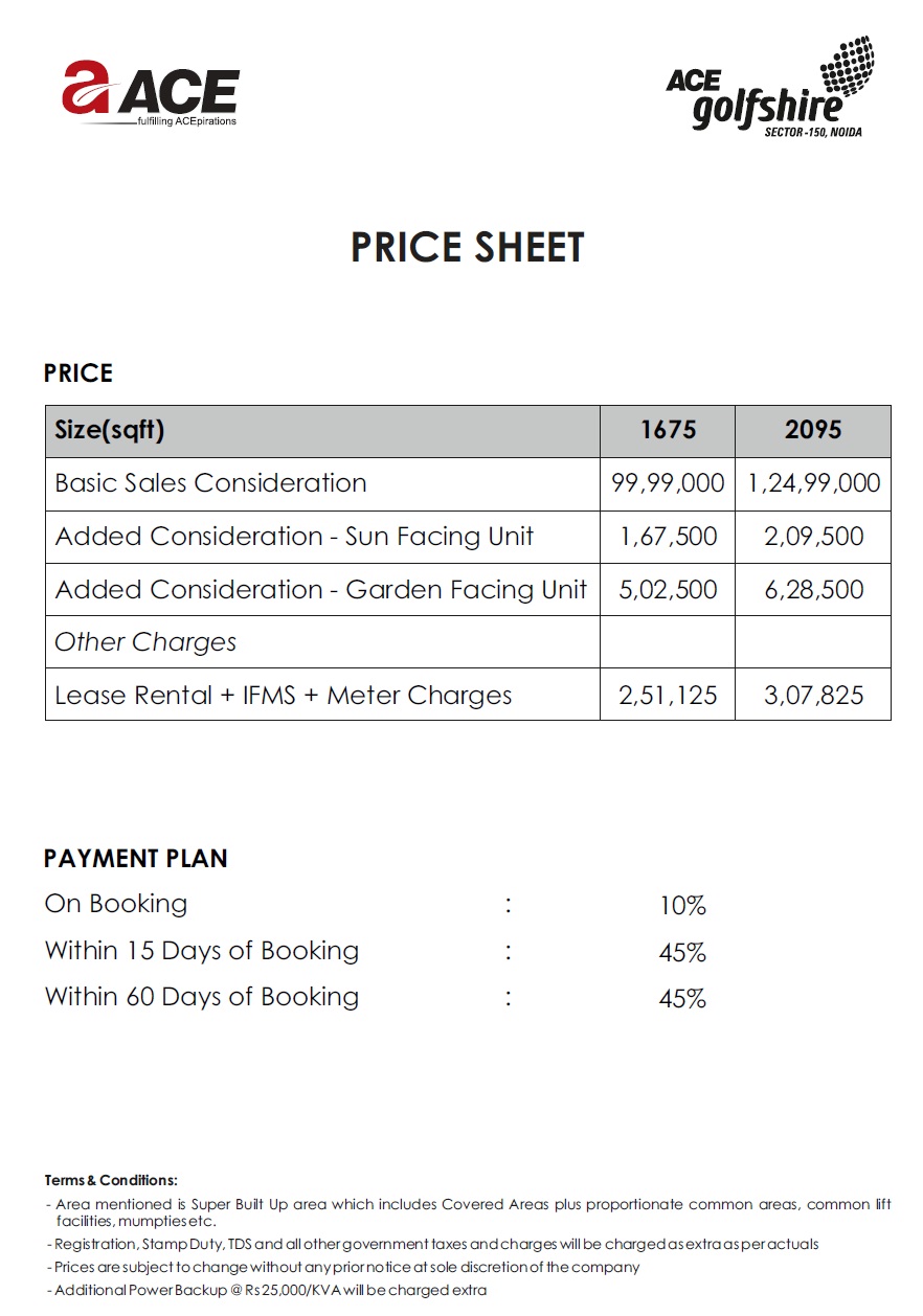 ace golfshire price lsit