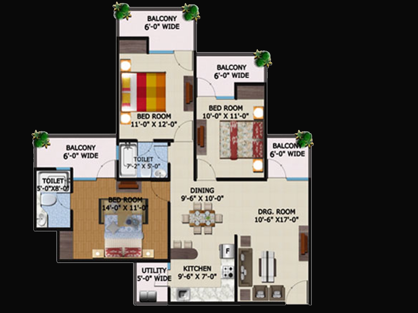 eco village 1 3 bhk 1545 sqft floor plan