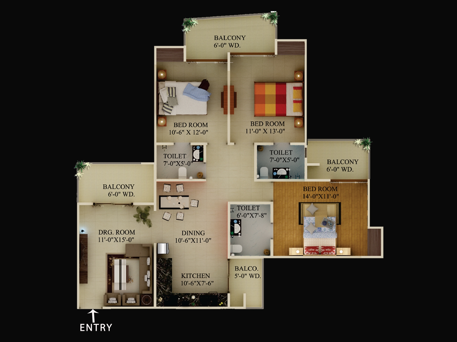 eco village 1 3 bhk 1718 sqft floor plan