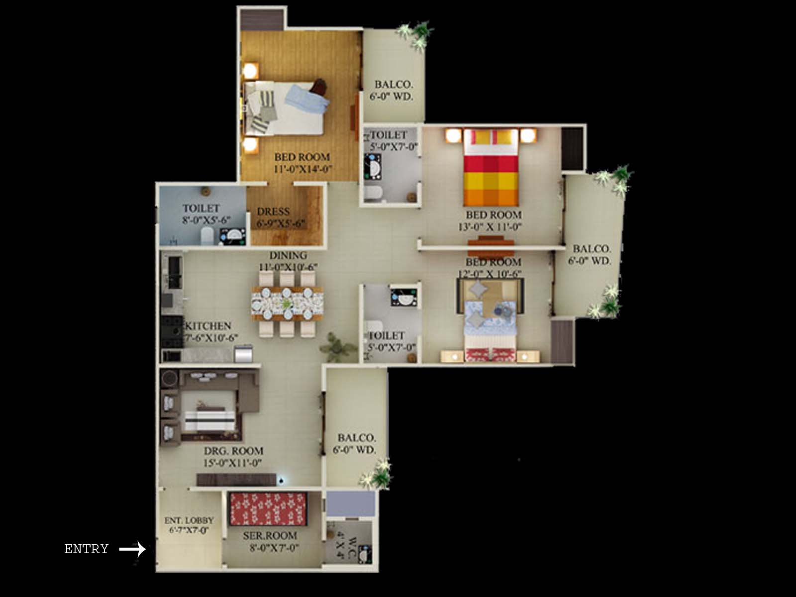 eco village 1 3 bhk 1906 sqft floor plan