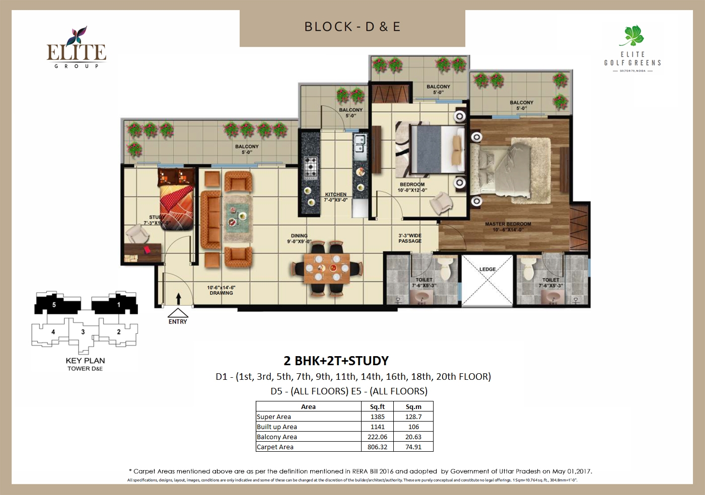 elite golf greens 1385 sqft floor plan