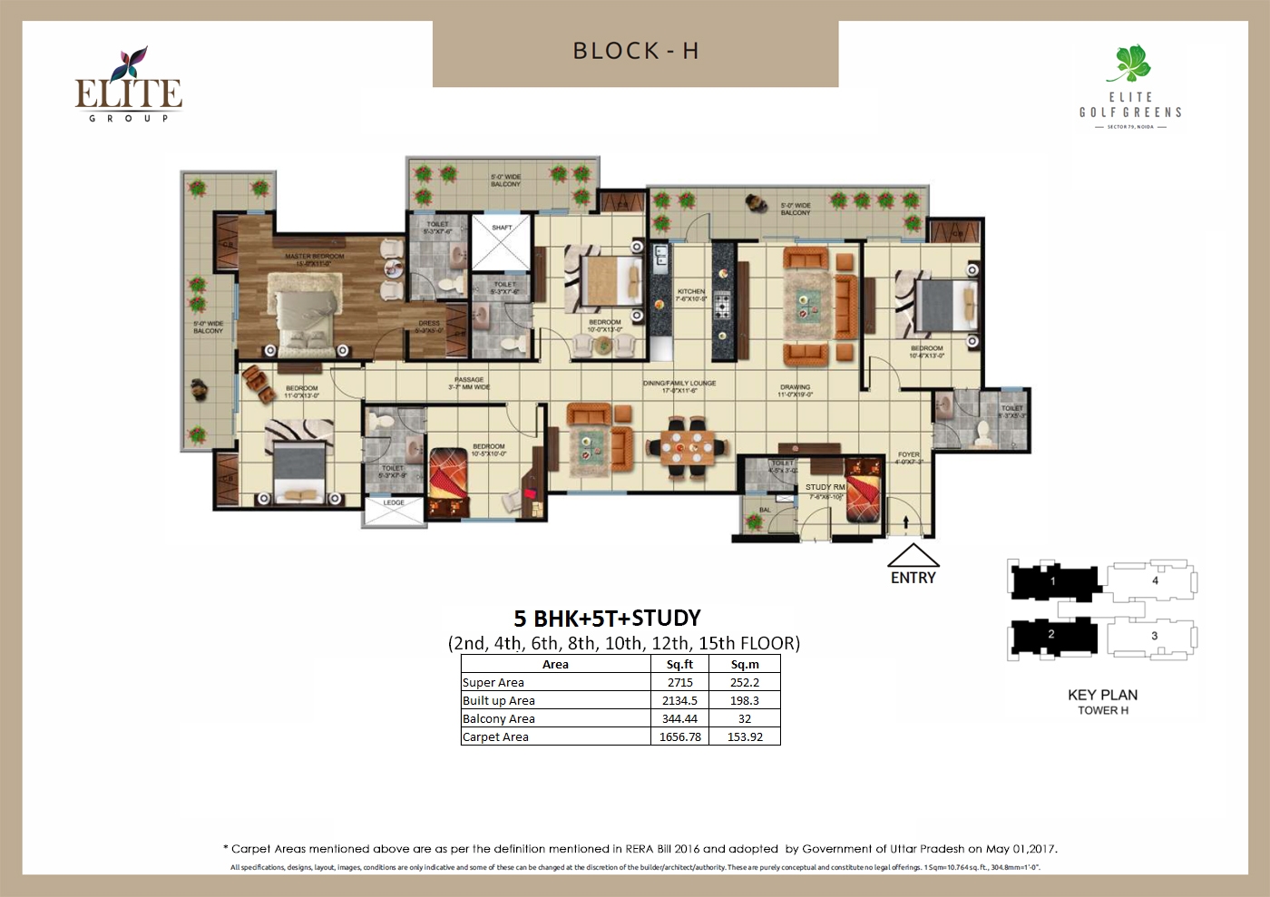 elite golf greens 2715 sqft 5 bhk floor plan