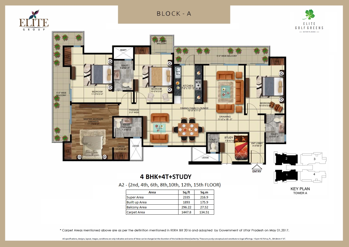 elite golf greens 4 bhk Block-A2 floor plan 2335 sqft